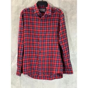 AUTHENTIC SHIRT Men's Red/Navy Flannel Button-Up Long Sleeve Cotton Shirt SZ M